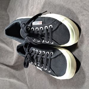 Superga Black Canvas Lace Up Sneakers VG US M7 W8.5